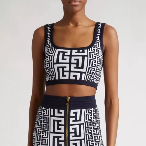 Balmain Tops - Balmain Monogram jacquard crop top